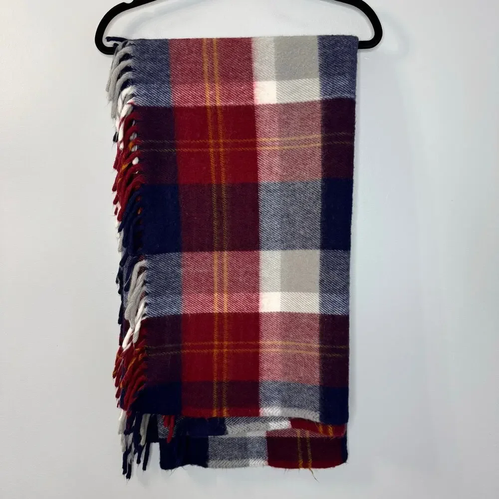 Vintage Faribo Faribault Woolen Mill Company Plaid Red Blue Wool Throw Blanket